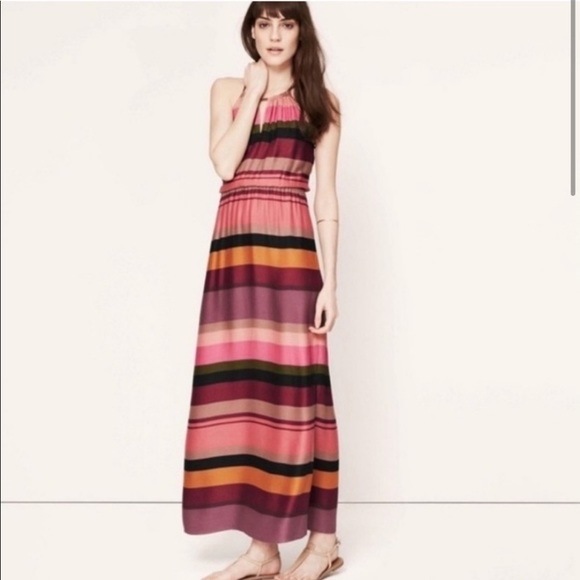 Loft Factory Colorful Striped Keyhole Halter Tie Maxi Dress Size S - Picture 1 of 4